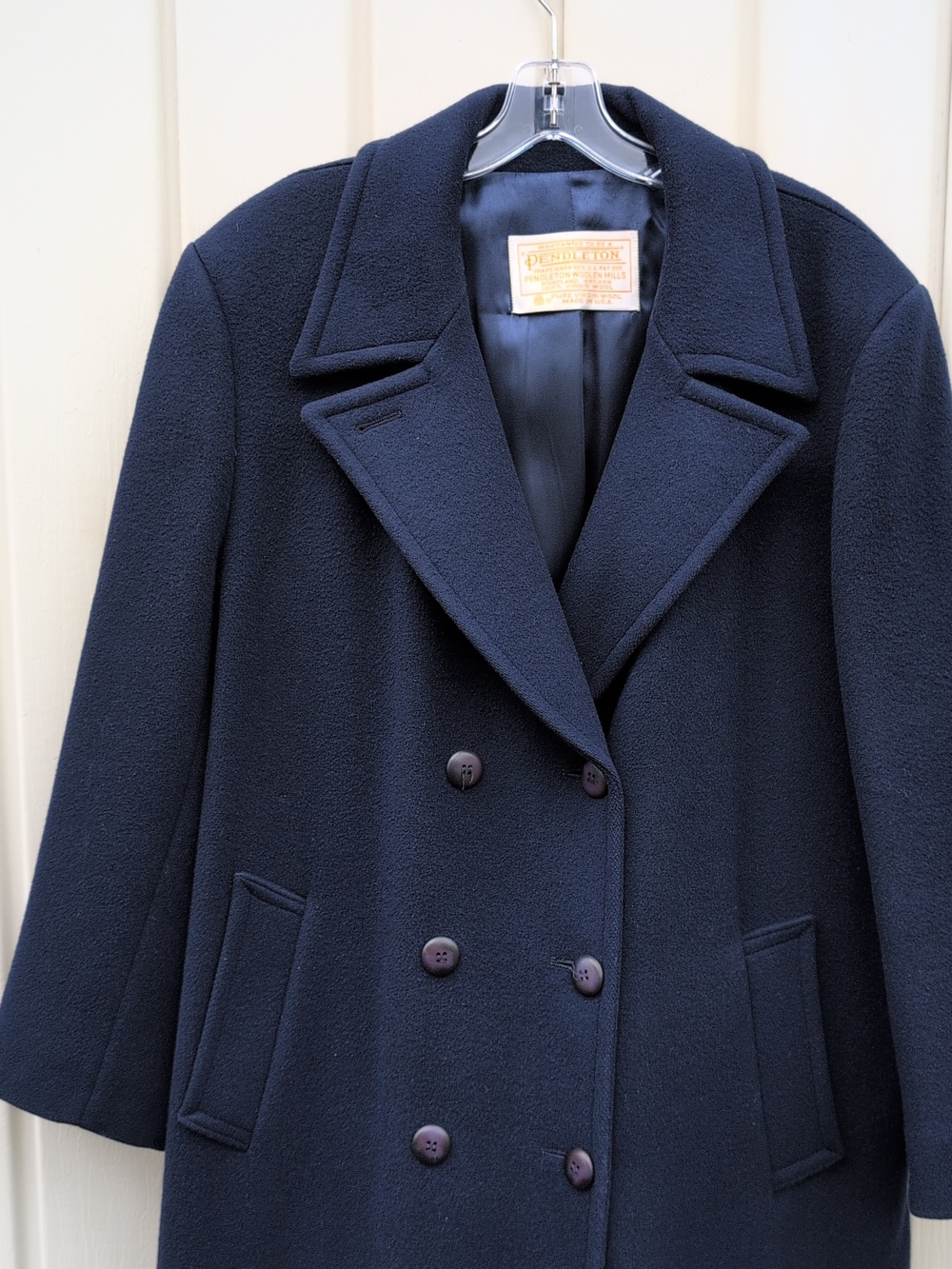 Vtg Pendleton Overcoat Womens 16 Blue Virgin Wool Double Breasted Trench USA - Picture 2 of 13